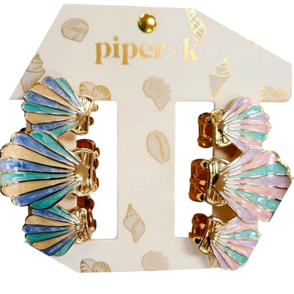 💚▪️Piper K▪️ scalloped sea shells Metal  hair clips Set of 2 NWT!!